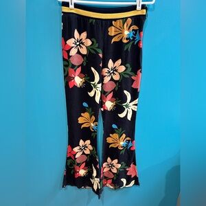 70s Inspired Funky Floral Print Black Bell Bottom Pants